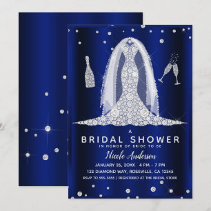 Blauw Glanzende Diamanten Trouwjurk Bruidsfeest Kaart