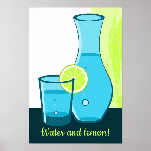 Blauw glas en kan - Water en citroen!  Poster (Voorkant)