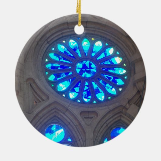 Blauw Glas in lood Keramisch Ornament (Achterkant)