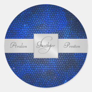 Blauw Glas in lood Monogram Bruiloft Sticker