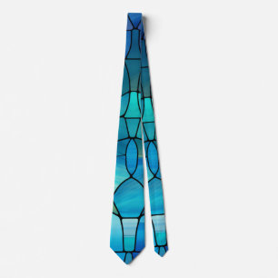 Blauw Glas in lood Stropdas - Artistieke vormgevin