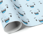 Blauw glimlachend Kawaii Face Gift Wrap Cadeaupapier (Rol Hoek)