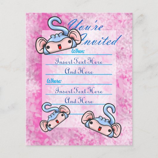 blauw glimlachende apen uitnodigen flyer (Voorkant)