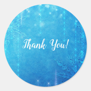 Blauw glinsterende bevroren ijs winter bruidsdouch ronde sticker