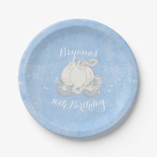 Blauw glinsterende koets elegante Assepoester-fees Papieren Bordje