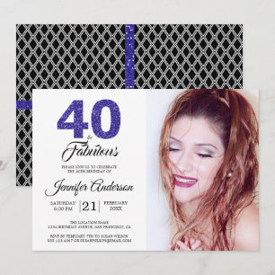 Blauw Glitter 40 en Fabulous 40e verjaardagsfoto Kaart