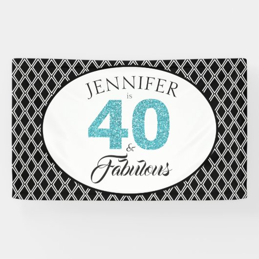 Blauw Glitter 40 en Fantastisch op Maat 40e Verjaa Spandoek (Horizontaal)