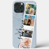 Blauw glitter 4 collage foto monogram Case-Mate iPhone case (Achterkant)
