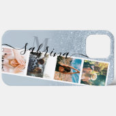 Blauw glitter 4 collage foto monogram Case-Mate iPhone case (Achterkant (horizontaal))