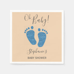 Blauw Glitter Babyvoetjes Baby Shower Servet