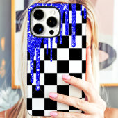 Blauw Glitter Drip Checkerboard Case-Mate iPhone Case
