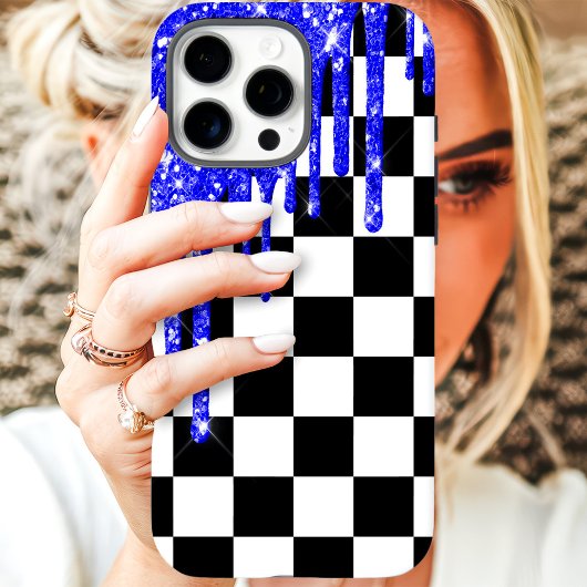 Blauw Glitter Drip Checkerboard Case-Mate iPhone Case