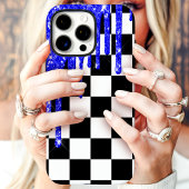 Blauw Glitter Drip Checkerboard Case-Mate iPhone Case