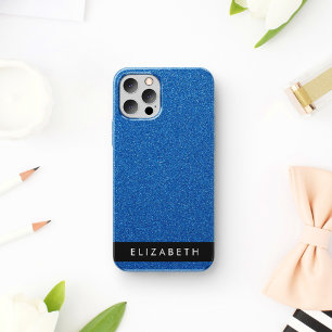 Blauw Glitter, Glitter Achtergrond, Jouw naam iPhone 12 Pro Hoesje