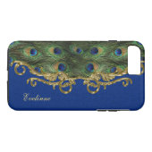 Blauw Glitter Gouden Ornament Pauwveren Case-Mate iPhone Case (Achterkant (Horizontaal))