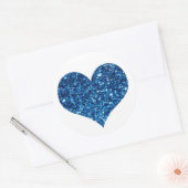 Blauw Glitter Hart Ronde Sticker (Envelop)