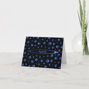 Blauw glitter hondenpoot patroon Monogram Kaart