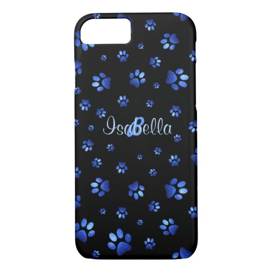 Blauw glitter hondpawpatroon, Monogram Case-Mate iPhone Case (Achterkant)