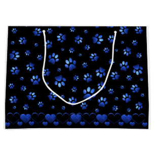 Blauw glitter hondpawpatroon, Monogram Groot Cadeauzakje