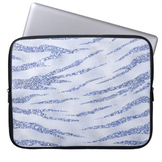 BLAUW GLITTER KIJK TIGER AFDRUKKING LAPTOP SLEEVE