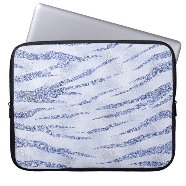 BLAUW GLITTER KIJK TIGER AFDRUKKING LAPTOP SLEEVE (Voorkant)
