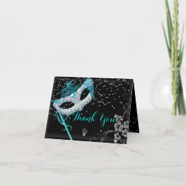Blauw Glitter Masquerade Dankkaart Bedankkaart