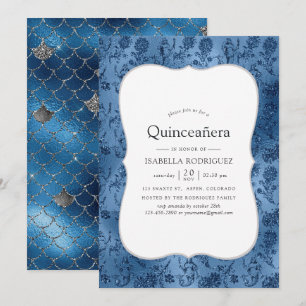Blauw Glitter Meermin Patroon Quinceanera Kaart