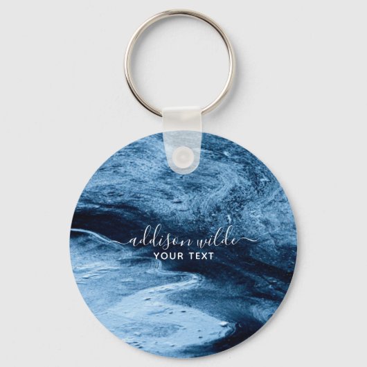 Blauw Glitter Modern Abstract Aangepast Sleutelhanger (Voorkant)