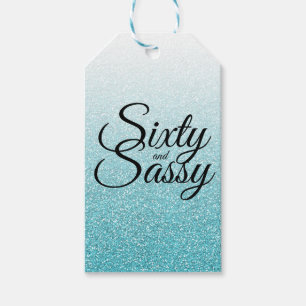 Blauw Glitter Ombre 60 en Sassy 60e Verjaardag Cadeaulabel