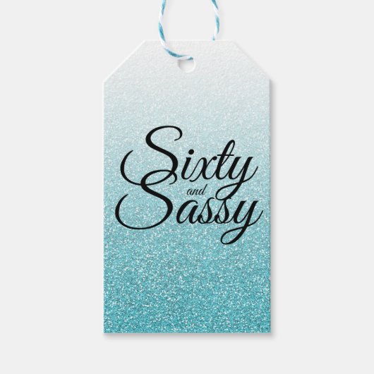 Blauw Glitter Ombre 60 en Sassy 60e Verjaardag Cadeaulabel (Voorkant)