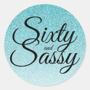 Blauw Glitter Ombre 60 en Sassy 60e Verjaardag Ronde Sticker