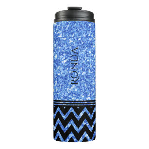 Blauw Glitter Patroon & Zwart Chevron Patroon Thermosbeker