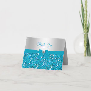 Blauw Glitter & Strikje Bedankkaart
