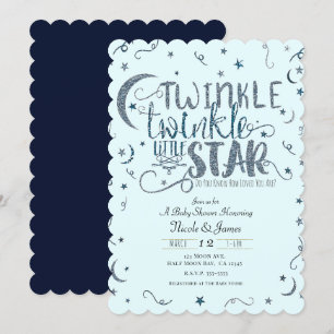 Blauw Glitter Twinkel Kleine Ster Baby Shower Kaart
