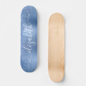 Blauw glitter uitlijnen op maat skateboard (Voorkant)