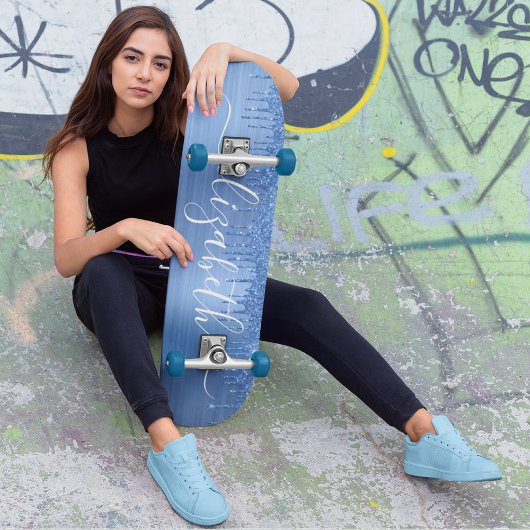 Blauw glitter uitlijnen op maat skateboard