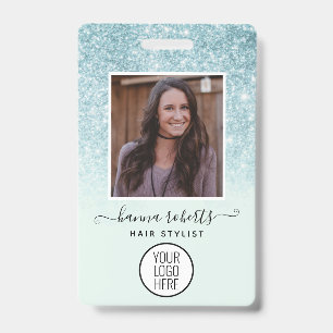 Blauw Glitter Werknemer- of Stylist-ID Badge