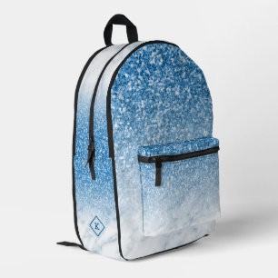 Blauw glitter, Wit en blauw marmer monogram Bedrukte Rugzak