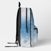 Blauw glitter, Wit en blauw marmer monogram Bedrukte Rugzak (Links)