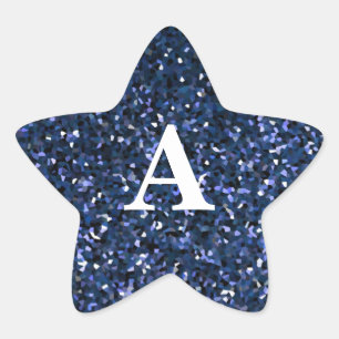 Blauw Glitter Wit Monogram Eerste Letter Aangepast Ster Sticker