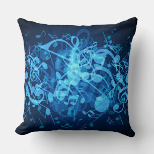 Blauw gloed Muzieknoten Patroon Sierkussen