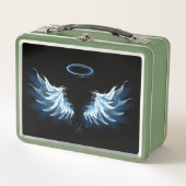 Blauw gloeiende engelenvleugels op zwarte achtergr (Voorkant)