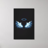Blauw gloeiende engelenvleugels op zwarte achtergr canvas afdruk (Voorkant)