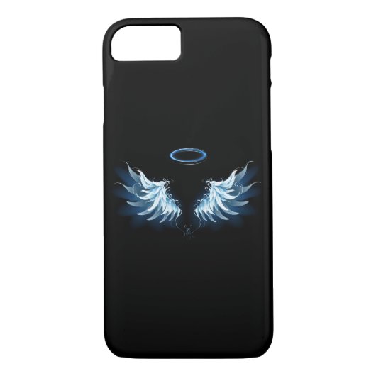 Blauw gloeiende engelenvleugels op zwarte achtergr Case-Mate iPhone case (Achterkant)