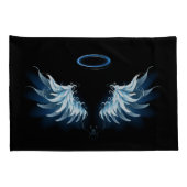 Blauw gloeiende engelenvleugels op zwarte achtergr kussensloop (Achterkant-Rechts)