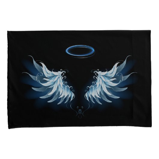 Blauw gloeiende engelenvleugels op zwarte achtergr kussensloop (Voorkant-Rechts)