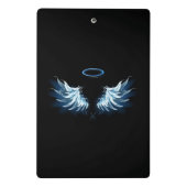 Blauw gloeiende engelenvleugels op zwarte achtergr mini klembord (Achterkant)