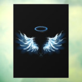 Blauw gloeiende engelenvleugels op zwarte achtergr raamsticker (Vel 3)