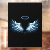 Blauw gloeiende engelenvleugels op zwarte achtergr raamsticker (Vel 2)