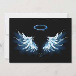 Blauw gloeiende engelenvleugels op zwarte achtergr save the date
